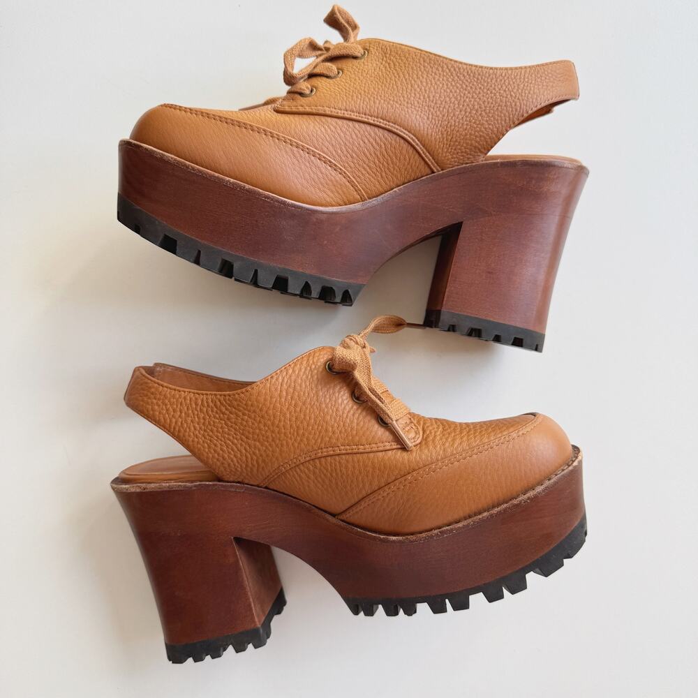 Intentionally Blank Hobby Slingback Platform Clog Whiskey Brown Leather Size 8 - Picture 4 of 8